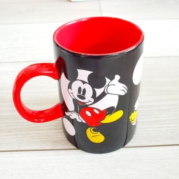 Disney Other - Vintage Disney Polka Dot Mickey Pluto Donald Black Red Coffee Cup Mug